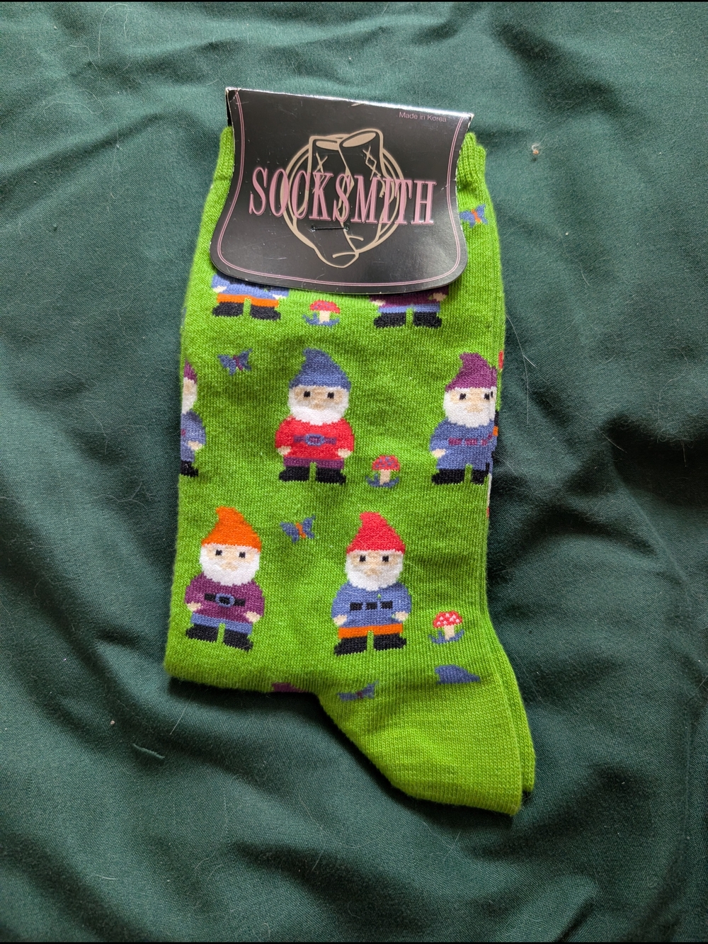Socksmith Women’s Bright Green Gnome Pattern Crew Socks